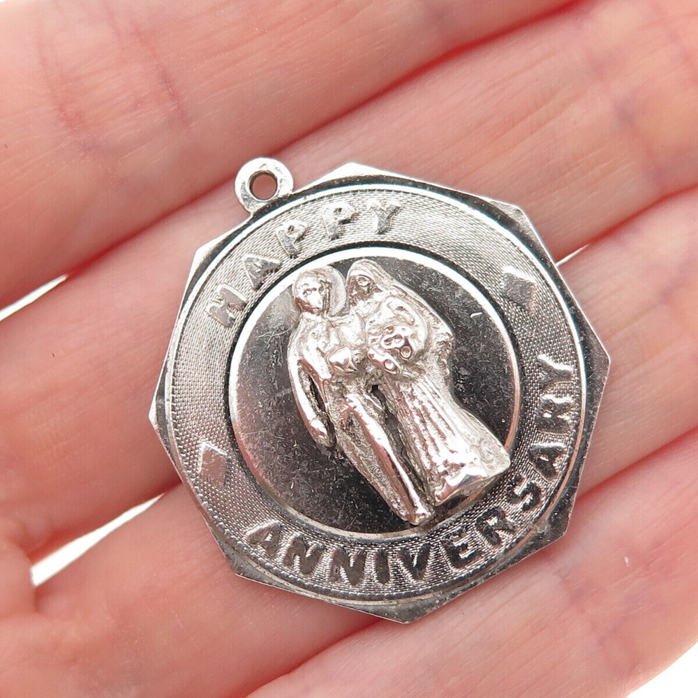 M&M Mark Mercy 925 Sterling Silver Vintage Happy Anniversary Charm Pendant